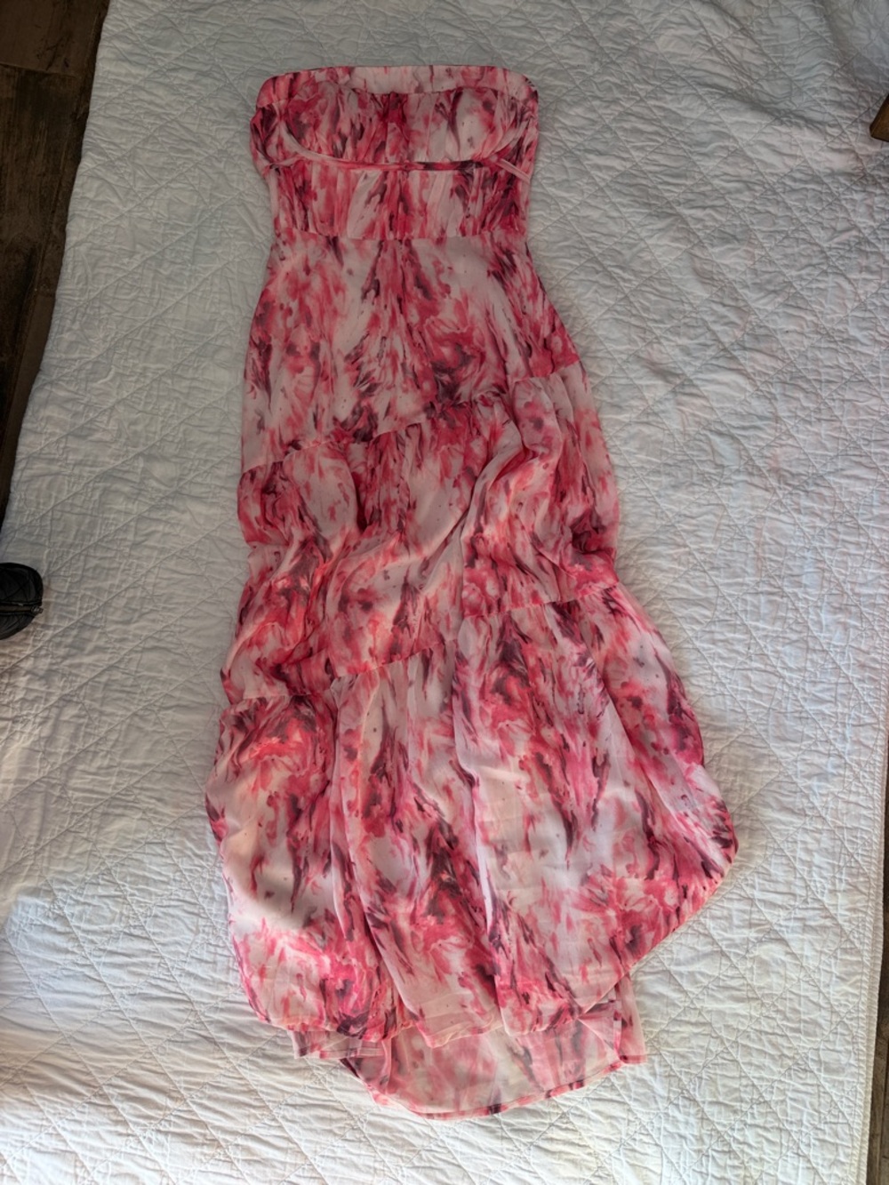 Strapless Pink Watercolor Maxi Dress